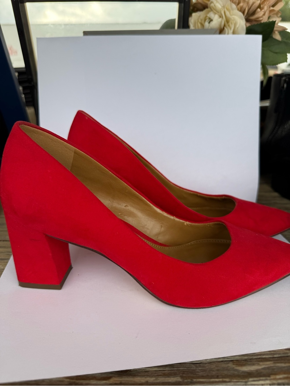 14th & Union Red Suede Block Heel Pumps